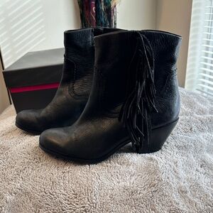 Vince Camuto Black Fringe Ankle Boots